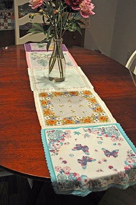 Craft Ideas Vintage Handkerchiefs on Vintage Handkerchief Table Runner By Littlebirdiesecrets
